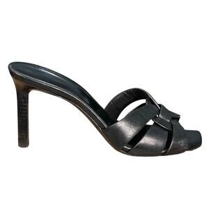 YSL Yves Saint Laurent Tribute Black Leather Woven Strap Heel Size 36 US 6